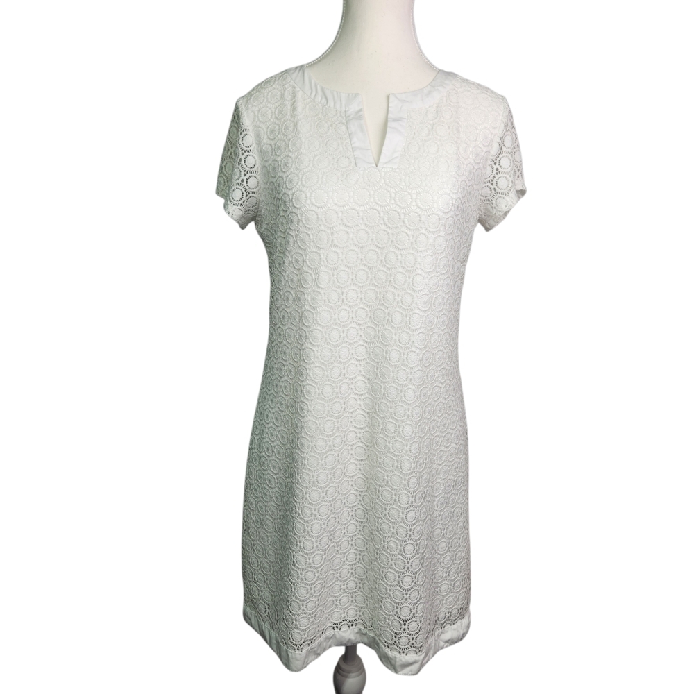 Isaac Mizrahi Live! White Lace Shift Dress Women’s XS Short Sleeve Bridal Knee